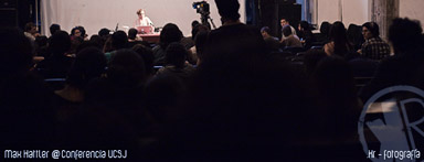 max hattler lecture at habitacion del ruido, UCSJ, mexico city, 2010